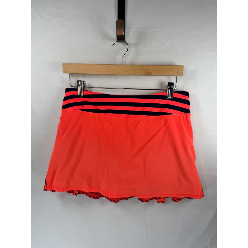Lululemon Pace Setter Skirt 6 Neon Coral Navy Blue Striped Pleated Tennis Skort